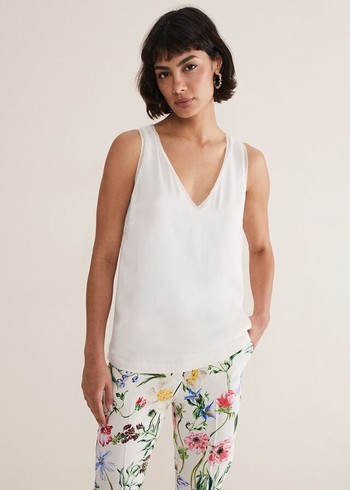 Phase Eight Bellamy Satin Sleeveless T Shirts White USA | 0423896-BV